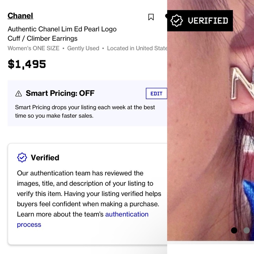 Authentic Chanel Limited Edition Pearl Split Logo CC Cuff / Climber Earrings - Picture 13 of 13